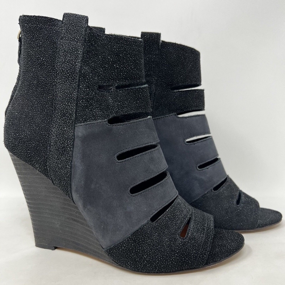 Rebecca Minkoff Sonny Wedge Leather Cut Out Open Toe Booties 8.5M